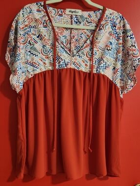 1XL Haptics Women's Red Printed Babydoll Top